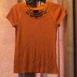 R.Q.T orange shirt size S- decor neckline